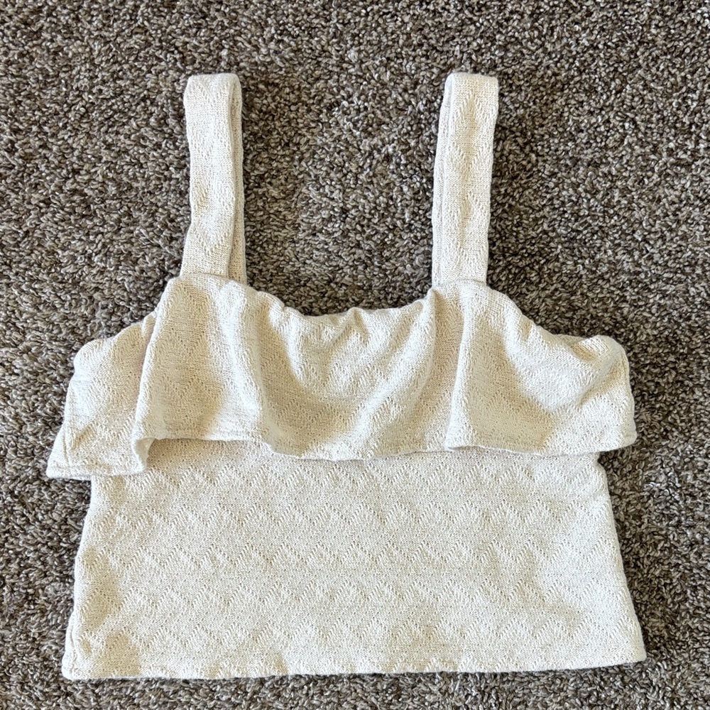Madewell  Crochet Ruffle Top Cream 100% Cotton Size XXS